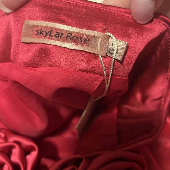 Skylar Rose NWT Asymmetrical Ruched Side Satin Mini Skirt Pink Women's Large - Picture 5 of 8